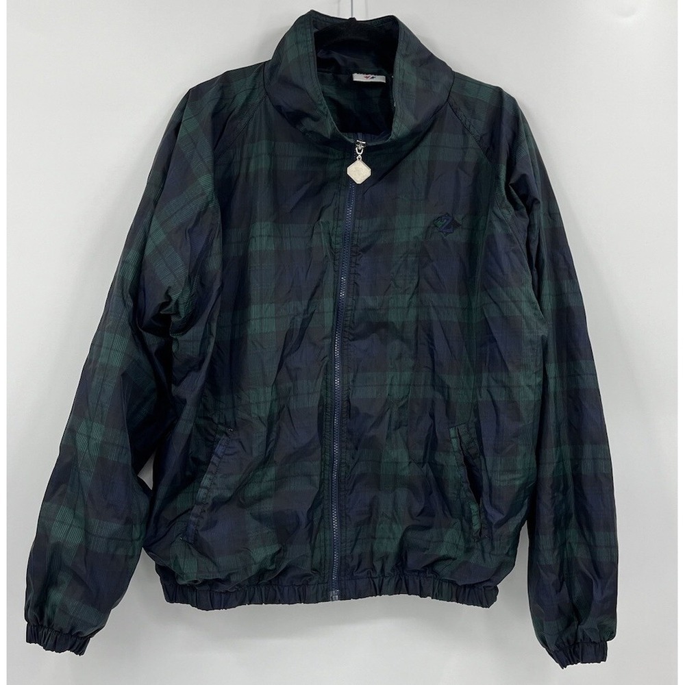 Vintage Jerzees Plaid Nylon Full Zip Windbreaker Jacket Size Large Mesh Lined